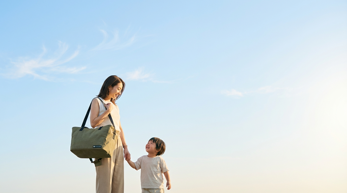 買い物後に余裕が生まれる家族のシーン