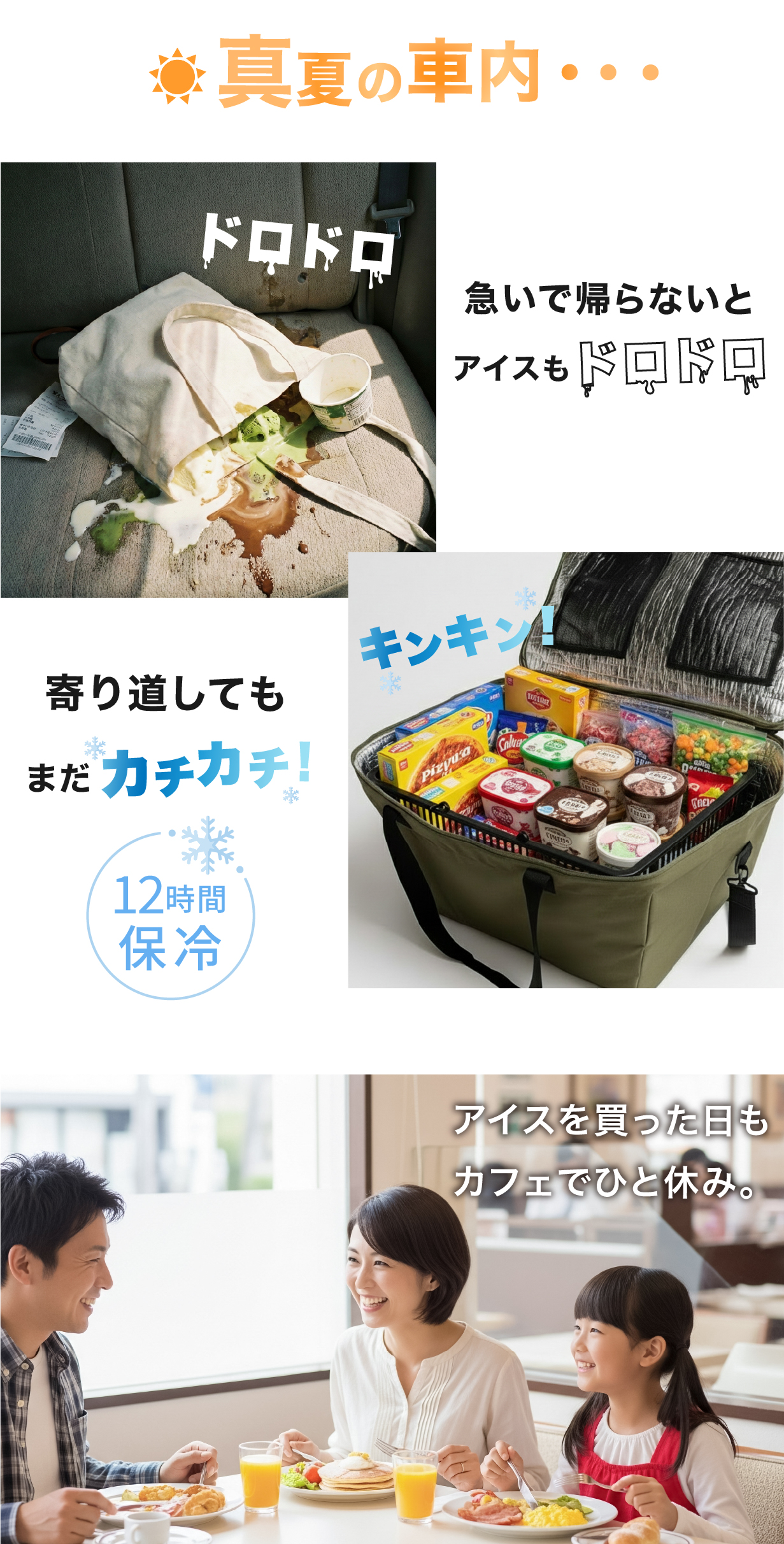 真夏の車内と12時間保冷の比較